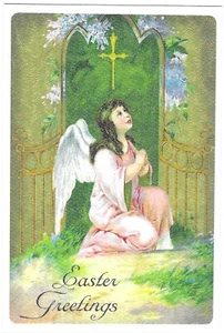 Vintage Religious Easter Postcard RETRO Antique Textured NEW REPRINT Angel - Picture 1 of 2