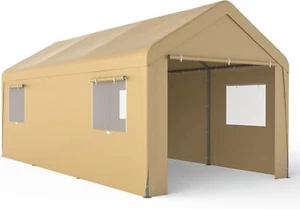 10'x20' Carport Car Canopy Storage Shed Tent Garage Steel w/Sidewall&2 Doors - Picture 1 of 26