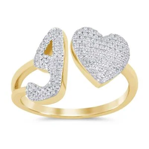 10K YELLOW GOLD .25 CARAT WOMENS NATURAL DIAMOND HEART & LETTER INITIAL G RING - Picture 1 of 1