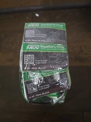 Just for Men H-55 REAL BLACK Hair color Shampoo In ( 3 pack ) green - Image 1 of 4
