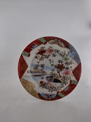 Antique Japanese Kutani Porcelain Plate Dish Meiji Lake Birds Flowers Signed • 19.99$