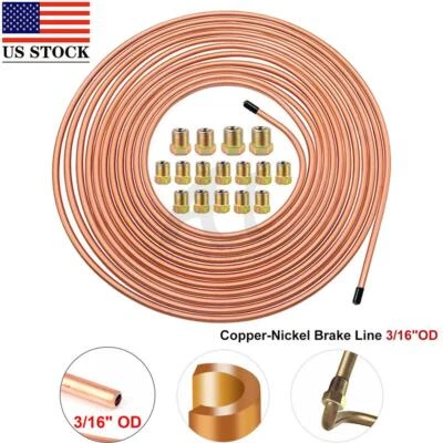 Copper Nickel Brake Line Tubing Kit 3/16 OD 25 Ft Coil Roll all Size Fittings - Image 1 of 4