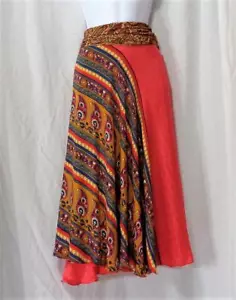 BEACH FASHION BURGUNDY AND GREEN PAISLEY SILK CONVERTIBLE SKIRT MEDIUM LENGTH - Picture 1 of 8