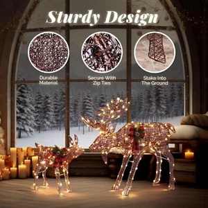 2 Pcs Moose Family Lighted Christmas Yard Decoration Set with 200 LED Lights - Picture 1 of 7