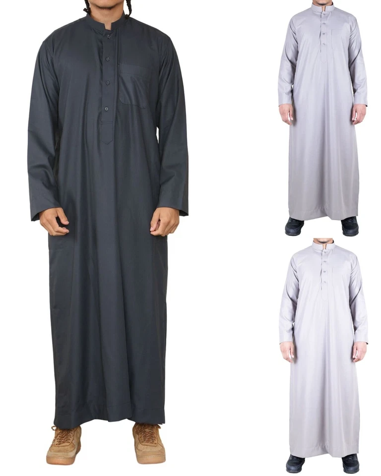 Hombre Thobe Jubba Saudi Islámico Árabe Eid Algodón Caftán Jubbah Umrah Bata - Imagen 1 de 1
