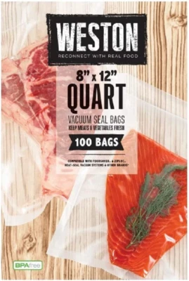 Weston Vacuum Sealer Food Bags 8 x 12 Quart Size 100 Count Transparent - Image 1 of 4