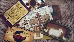 Set of 8 Primitive American Homespun Style Gift Tags With Jute String - Picture 1 of 4