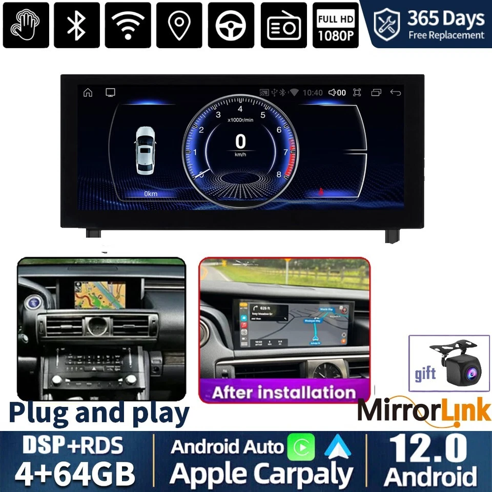 Radio estéreo para automóvil CarPlay GPS AHD para 13-17 Lexus IS300 RC 10,25" 4+64 GB Foto 1 de 4