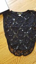 Vintage Mary McFadden Beaded Black Silk Collar Dickie EXQUISITE