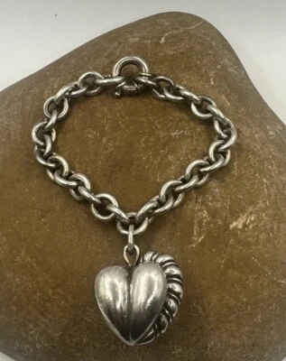 Vintage Signed B. Kieselstein Cord Charm Heart Bracelet Sterling Silver 63.7g #4 - Image 1 of 4