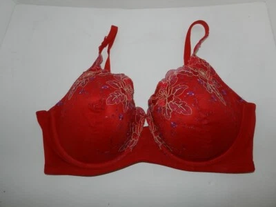 Mujer Moda Bug 44DD Rojo Floral Bordado Sujetador Forrado con Aros Foto 1 de 3