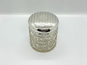 Antique 1914 Solid Sterling Silver Topped Cut Glass Dressing Table Bathroom Jar - Picture 1 of 15