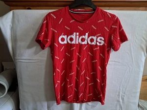 New Red Short Sleeved Adidas Kids Small Shirt Printed Logo - Picture 1 of 3
