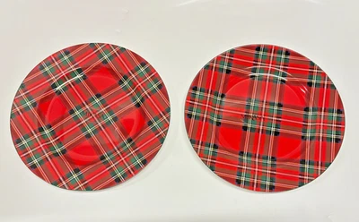 2 piezas. "Platos de ensalada a cuadros escoceses tartán rojo y verde Navidad MIKASA 9"" ¡NUEVO! Foto 1 de 4