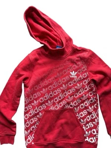Adidas Boys 11-12 Red Hoodie With White Adidas Across The Front - Picture 1 of 4