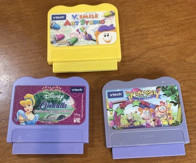 Lot of 3 VTech V.Smile Games Art Studio Cinderella’s Magic Wishes Alphabet Park - Image 1 of 4