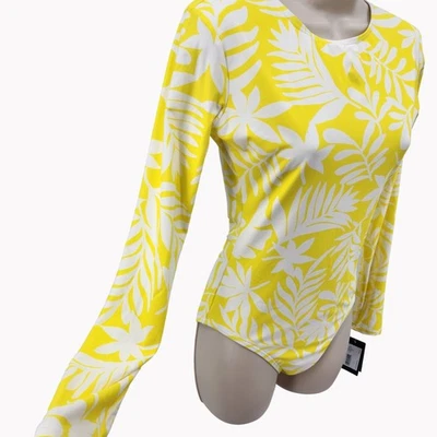 Nuevo Body Kate Spade Talla M Amarillo Blanco Estampado Hoja Manga Larga $148 Foto 1 de 4