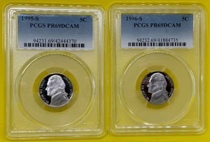 1995 & 1996 S 5C Jefferson Nickel PCGS PR69DCAM Lot of 2 - Bild 1 von 4
