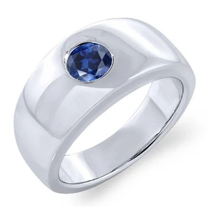 1.00 Ct Round Blue Created Sapphire 925 Sterling Silver Men's Ring - Picture 1 of 2