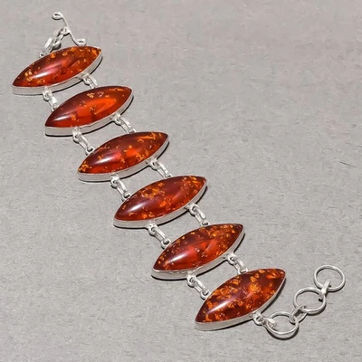 Brazalete amarillo ámbar forma marquesa piedras preciosas hecho a mano moda joyería étnica 8" Foto 1 de 4