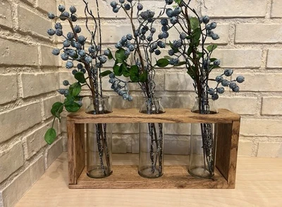 "Soporte para jarrón de madera maciza de 14"" con cristalería incluida" Foto 1 de 4