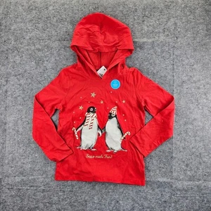 NWT Carter's Kid Girls Penguin Hooded Long Sleeve Tee Size 4,7 Cany Cane Holiday - Picture 1 of 1