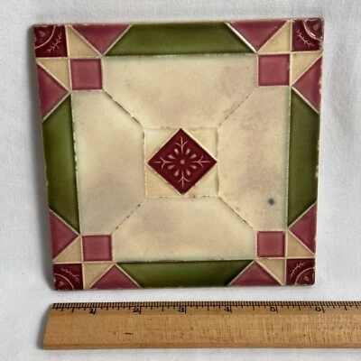 VTG NTK DRAGONFLY JAPAN GEOMETRIC CERAMIC TILE 6x6 inches mid century - Image 1 of 4