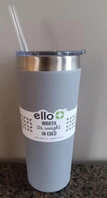Nuevo vaso de acero inoxidable aislado al vacío Ello con pajita 24 oz gris Foto 1 de 4