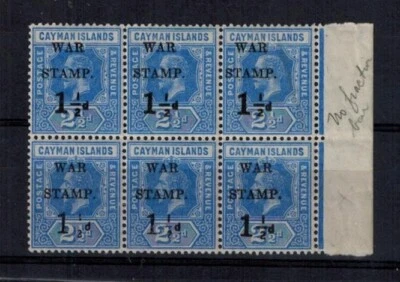 Cayman Islands 1917 War Tax Issues Block of 6 SG 54, 54a NO BAR MNH CV L176++ - Image 1 of 2