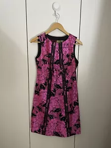 CHRISTIAN LACROIX 100% Silk Pink& Black Floral Sz 36 Contrast Trim Dress - Picture 1 of 13
