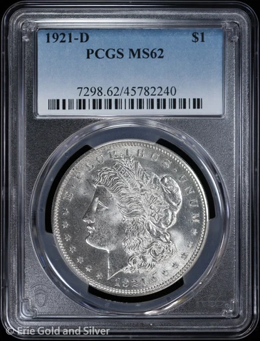 1921-D $1 Morgan Silver Dollar PCGS MS 62 | Uncirculated UNC Cover