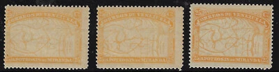 Venezuela: 1896; Scott 139, 2 differents tones yellow + 1 orange, MNH. EBV1119 - Image 1 of 2