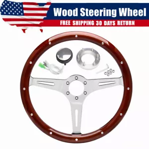 ⭐15" Inch Classic Wood Steering Wheel Riveted 3 Spoke w/ Horn For Chevy Ford GMC - Picture 1 of 8