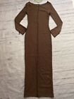 Collusion UK 6 Brown Cut Out Maxi Dress Long Sleeve Stretch