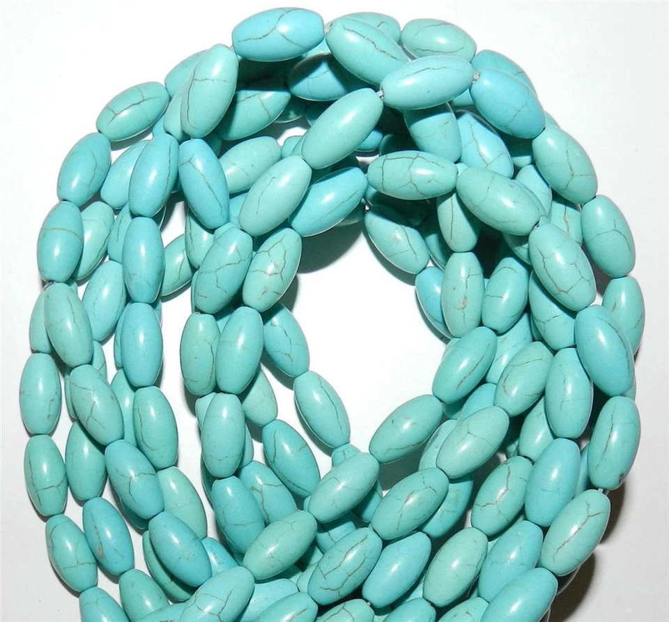 Venta al por mayor 5 hebras naturales 6x11 mm azul turquesa piedras preciosas arroz cuentas sueltas 15"" Foto 1 de 4