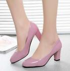 Womens Block High Heel Patent Leather Pumps Slip On Round Toe Court Office Shoes