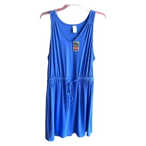 NWT West Loop Women's Blue Drawstring Waist Blue Sleeveless Summer Dress Size L - Picture 1 of 3