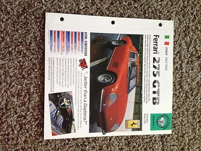 Italia 1964-1968 Ferrari 275 GTB Hot Cars Grupo 7 # 1 Hoja de especificaciones Folleto Foto 1 de 3
