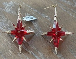 VTG 3D Acrylic Atomic Starburst Christmas Ornaments Stars Red Gold Tip Lot Of 2 - Picture 1 of 14