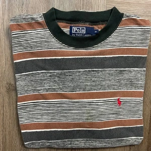 Vintage Polo by Ralph Lauren gestreiftes T-Shirt Herren XL braun grau weiß 90er USA - Bild 1 von 6