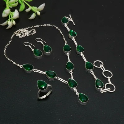 Conjunto de joias feitas à mão de prata esterlina 925 com pedra preciosa de pera Chrome Diopside AAB 208 - Imagem 1 de 3