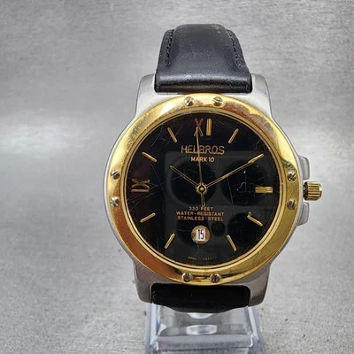 Часы мужские Helbros 36 мм черный циферблат двухцветный дата круглый читать!!!! Новый аккумулятор - Изображение 1 из 4