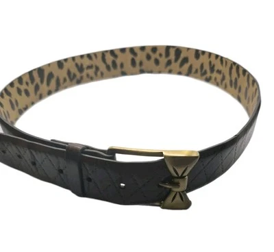 Betsy Johnson Belt Size M 33.5" - 37" Brown Leather Gold Bow Rockabilly - Image 1 of 4
