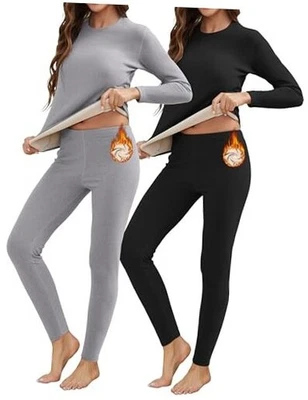 2套保暖内衣女式中码长约翰裤黑色+灰色 — 第 1/4 张图片