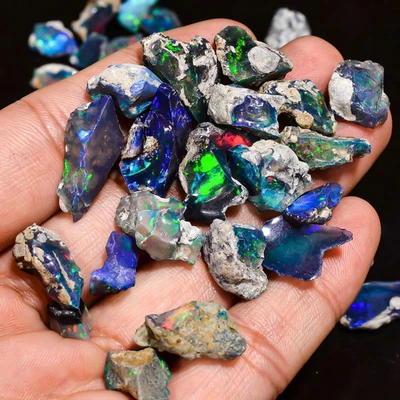 Smoked Black Opal Rough 50 Cts Natural Ethiopian Welo Fire Opal Raw Gemstone Lot - Image 1 of 4