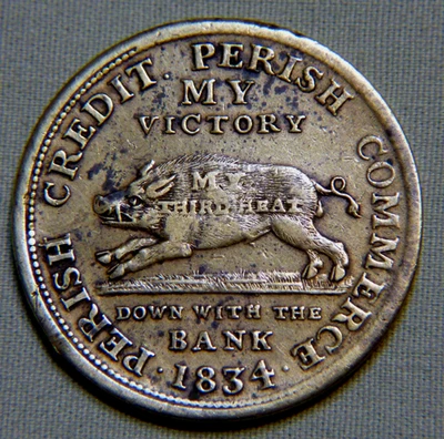 Ficha de tiempos difíciles de Estados Unidos de 1834 antes de la Guerra Civil - jabalí / Andrew Jackson # 1021 Foto 1 de 2