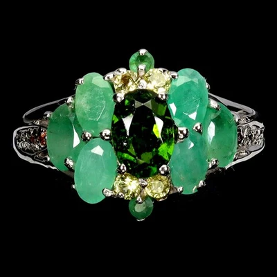 925纯银戒指椭圆形镀铬透镜7x5毫米翡翠宝石珠宝7.5 — 第 1/4 张图片