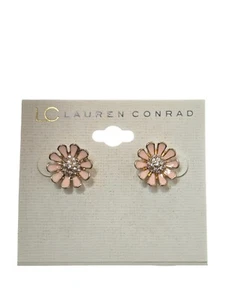 LC Lauren Conrad Women's Gold Plated Peach Enamel Rhinestone Stud Earrings - Picture 1 of 4
