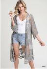 Women's Lace Mesh Embroidered Beach Blouse Sexy Cardigan Solid Color Summer Sz L