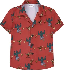 MCEDAR Boys Funny Hawaiian Button Down Novelty Tropical Aloha Shirt, Red, 3-4Y - Picture 1 of 9